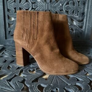 Joie Yara Chestnut Brown Suede Block Heel Fall Chelsea Booties Shooties Size 37
